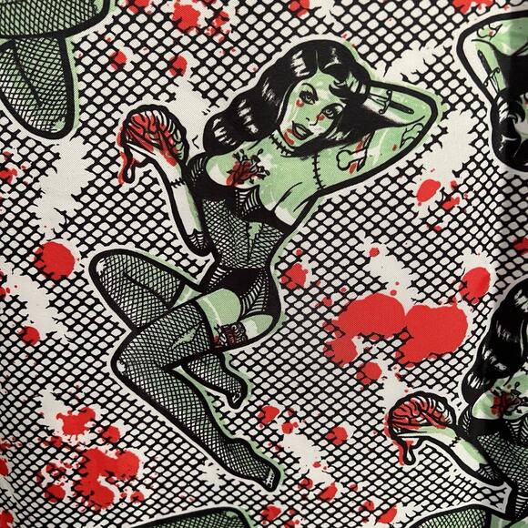 Zombie Tattooed Pin-Up Girl Shower Curtain Blood Splattered Campy Halloween - Picture 2 of 4